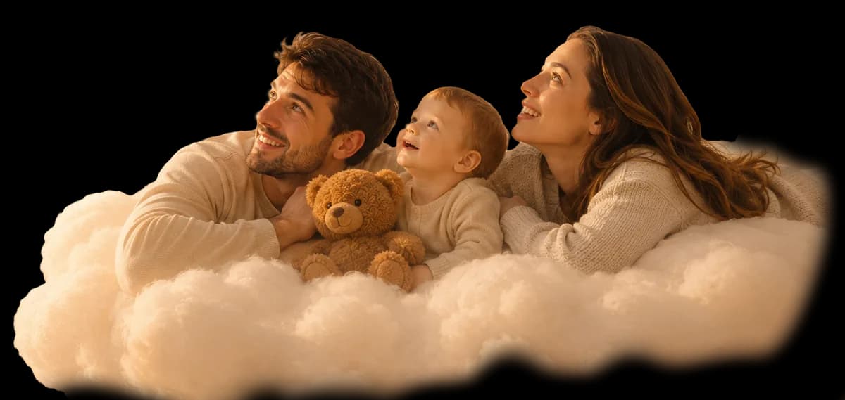 Famiglia su una nuvola, simbolo di serenità e riposo